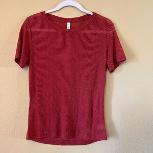 Wishlist Top Ribbed Sheer Short Sleeve Shirt Women's Orange Size Small